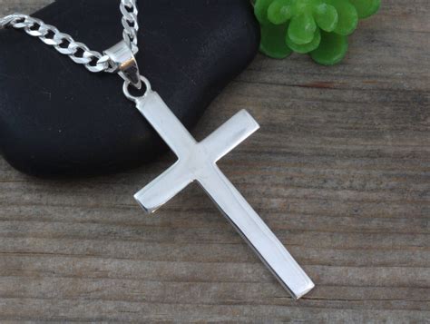 Silver Mens Cross Sterling Silver Large Cross Necklace Mens