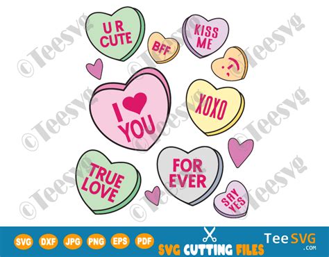 Candy Hearts Svg Valentine Lovers Conversation Hearts Svg Bundle Cute