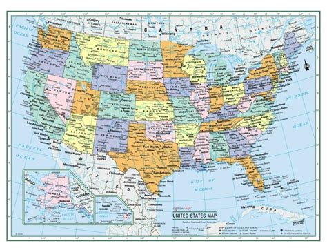 Usa United States Wall Map 22x17 Large Print Laminated Personalized