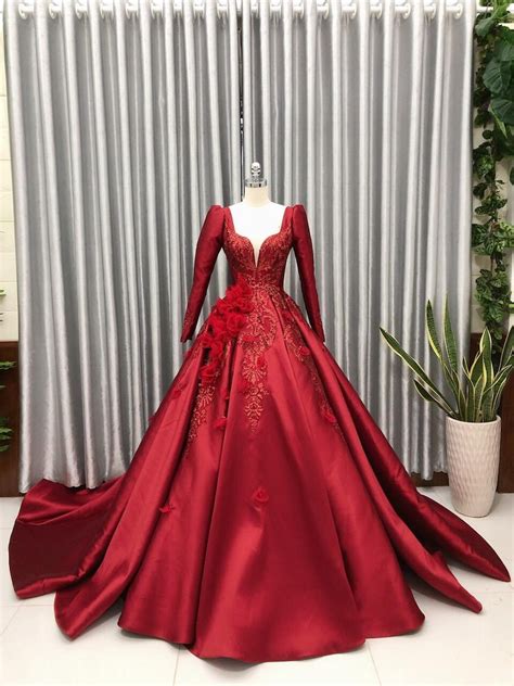 Extravagant Red Satin Ball Gown Weddingprom Dress With Red Etsy