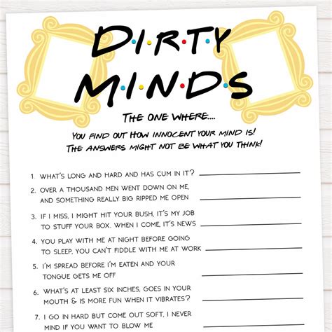 Dirty Minds Bachelorette Game Printable Free
