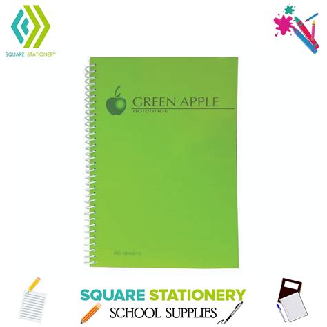 Square Stationery Green Apple Notebook Spiral 80sheets Small And Big