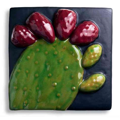 Prickly Pear Fruit Tile Medium Black Jim Sudal Ceramic Design