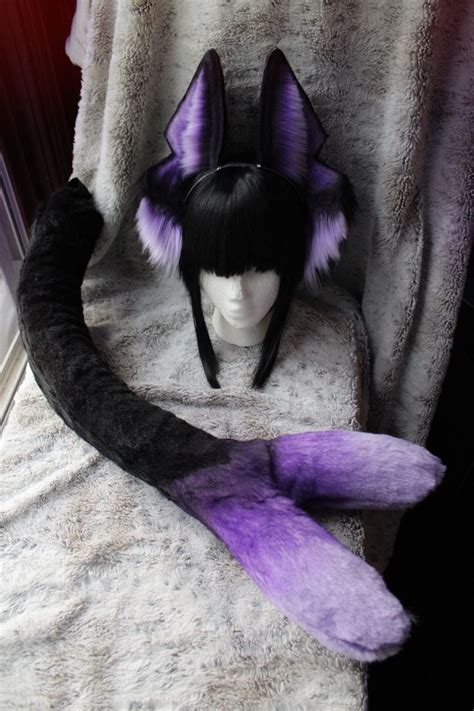 Purple And Black Faux Fur Anubis Ears And Tail