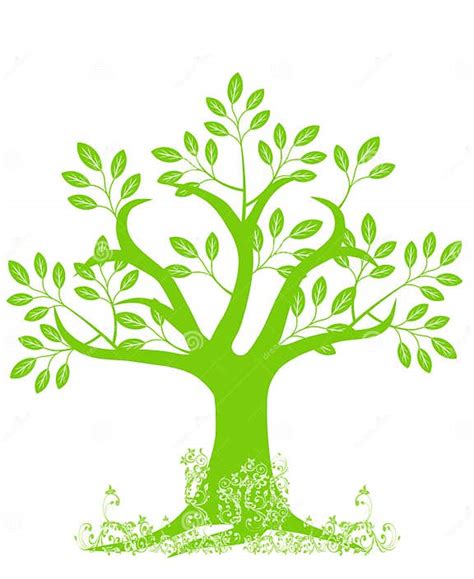 Abstract Tree Silhouette With Leaves And Vines Stock Illustration