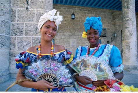 Beautiful Afro Cuban Women In Their Colorful Traditional Dress At The