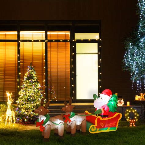 Glitzhome Northlight 4 Ft Inflatable Santa Sleigh And Reindeer Lighted Christmas Yard Art Decor
