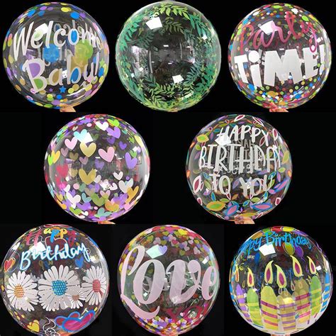 20 Inches Happy Birthday Love Printed Transparent Bobo Bubble Balloons