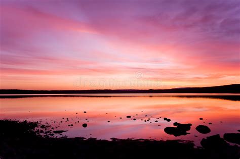 Purple Sunset Over Sea Water Stock Image Image Of