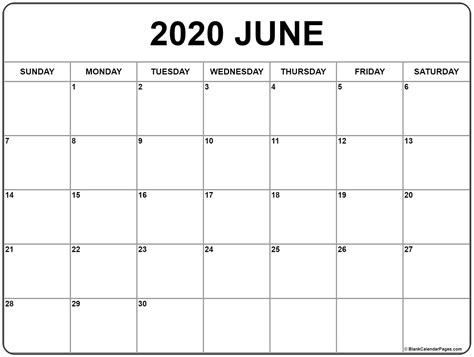 Print A Calendar June 2020 Month Calendar Printable