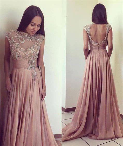 Cap Sleeves Open Back Long Prom Dresses Evening Dresses With Beaded · Dressydances · Online