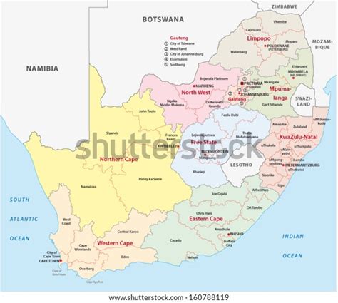 South Africa Administrative Map Provinces Districts Stock Vector