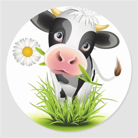 Holstein Cow In Grass Classic Round Sticker Cow Clipart