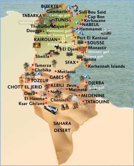 Tunisia Map Tourist Attractions Ancient Knowledge General Knowledge