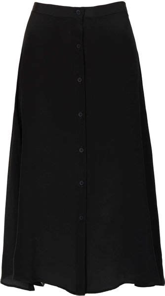 Topshop Silk Button Midi Skirt By Boutique In Black Lyst