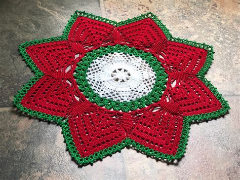 Christmas Poinsettia Crochet Lace Doily Handmade Home Decorholiday