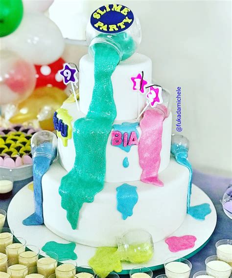 Slime Party Cake Bolo Slime Birthday Party Cake Neon Birthday Cakes