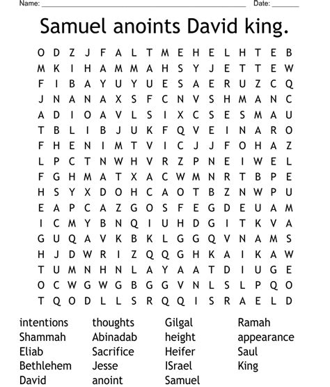 Samuel Anoints David Word Search - WordMint