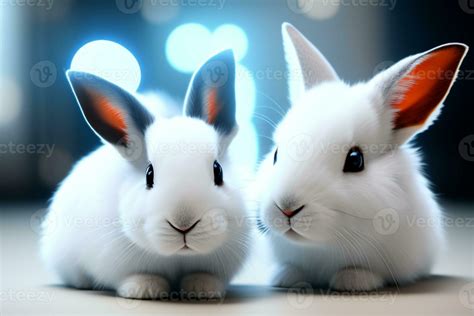 2 Cute Bunnies Sitting Together Ai Generated 23458712 Stock Photo At