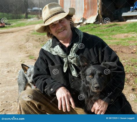 Man On Farm With His Dogs Stock Image Image Of Nature 3872929