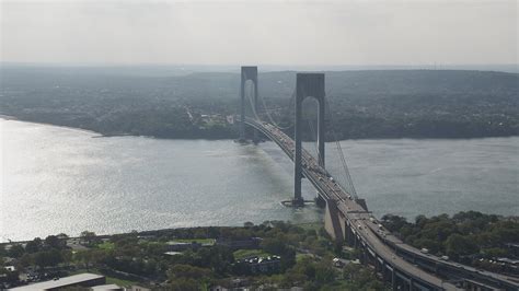 4k Stock Footage Aerial Video Flyby The Verrazano Narrows Bridge And