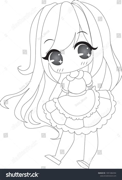 Cute Chibi Anime Girl Outline เวกเตอร์สต็อก ปลอดค่าลิขสิทธิ์ 1391386394 Shutterstock