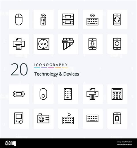 20 Devices Line Icon Pack Like Math Calculate Mouse Shredder Device