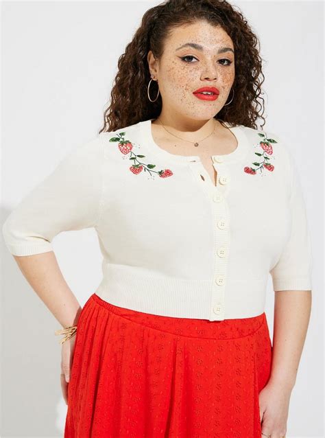 Torrid Retro Cropped Cardigan Embroidered Sweater