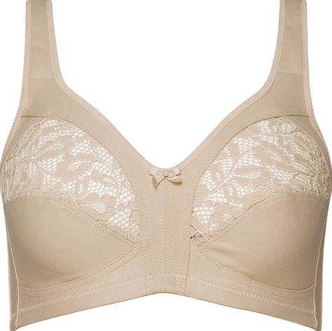 Naturana Cotton Soft Bra With Lace Cup Trim Firm Support In B Dd Cups In Band Sizes 12 24