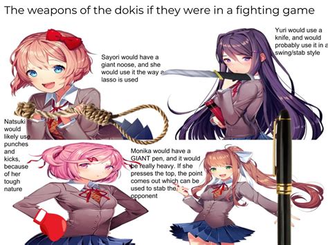 If Ddlc Was A Fighting Game What Would Each Dokis Weapon