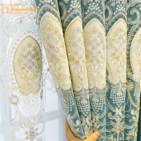 European Luxury Thickened Chenille Embroidered Window Screen Curtains