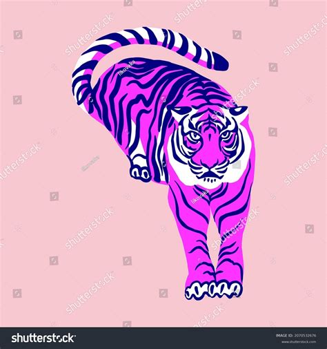 Pink Tiger Figure Vector Graphics Print Stock Vector Royalty Free