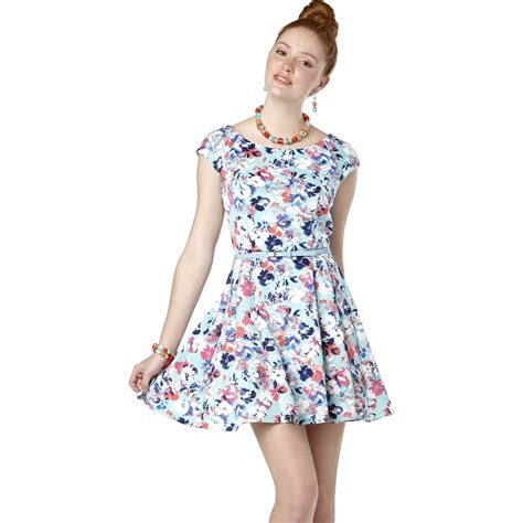 As U Wish Juniors Printed Fit And Flare Dress Dresses Holiday T