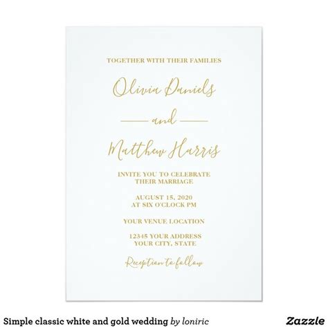 Simple Classic White And Gold Wedding Invitation Gold
