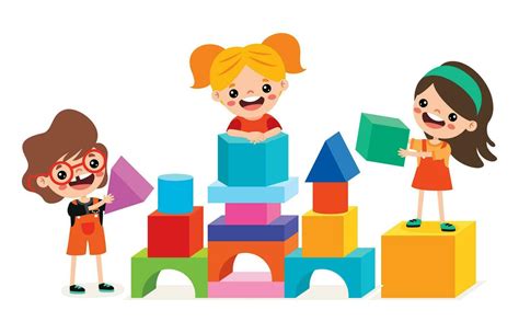 Kids Playing With Building Blocks 25768640 Vector Art At Vecteezy