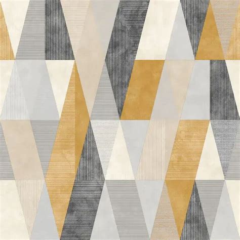 Rasch Portfolio Vertex Geometric Yellow Grey Metallic Wallpaper