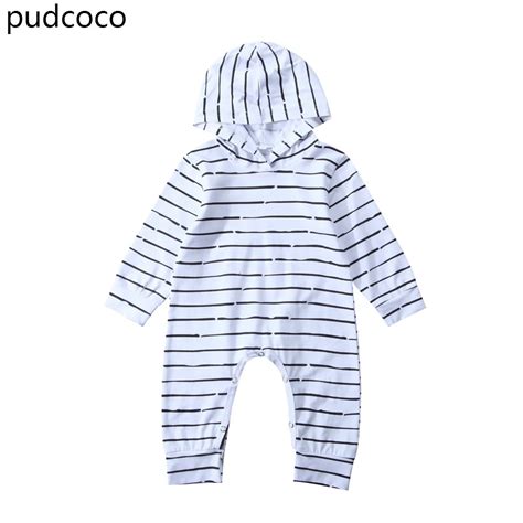 Striped Newborn Infant Baby Hooded Rompers Boys Girls Stripe One Piece