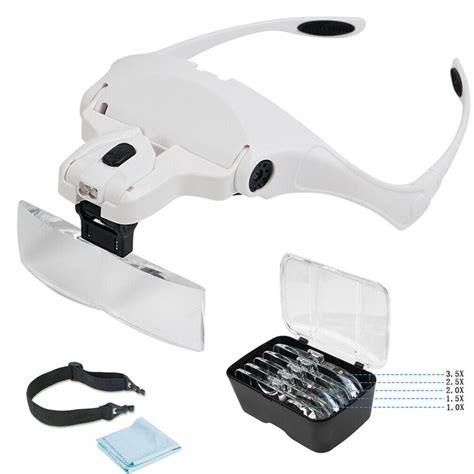 hands free headband magnifying glass head magnifier with led light 5 lens 1 3 5x ebay