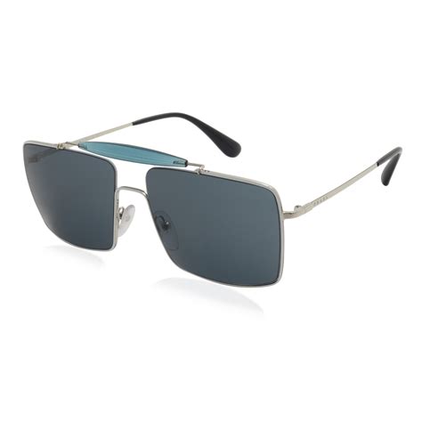 Prada Mens Square Aviator Sunglasses Silver Dark Grey