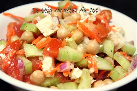 Le coin recettes de Jos SALADE DE POIS CHICHES TOMATES CONCOMBRE ET FETA