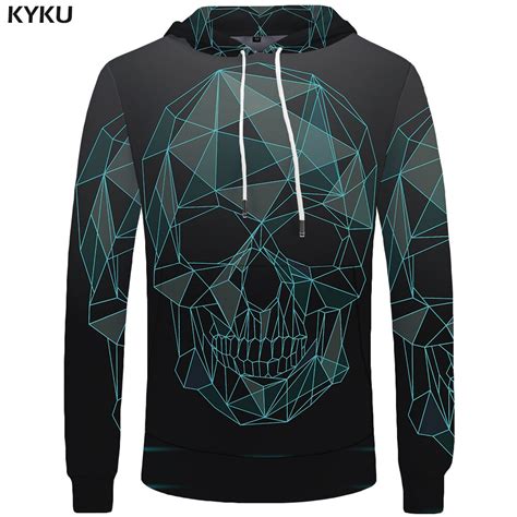 Kyku Brand Skull Hoodie Men Gray Hoodies Geometry 3d Printed Sweatshirt