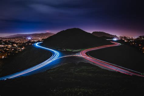 Nature Road Highway Winding Road 1080p Outdoors Light Trail Sky