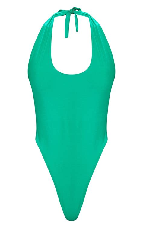 Green High Leg Swimsuit Prettylittlething Ca