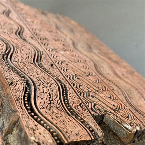 Copper Printing Block With Patterned Lines Design Antique Brass