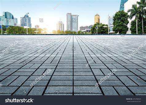 Empty Marble Floor Cityscape Skyline Cloud Stock Photo 475798324