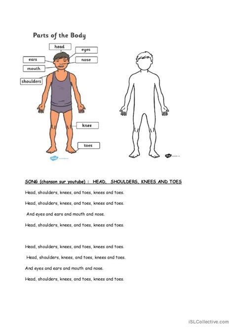 Head Shoulders Knees And Toes Son English Esl Worksheets Pdf And Doc