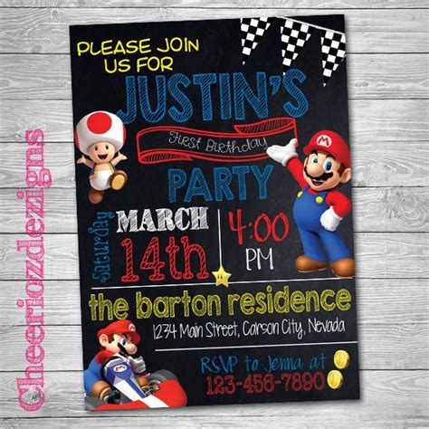 Mario Kart Birthday Invitation Mario Party Boy Or Girl Any Age