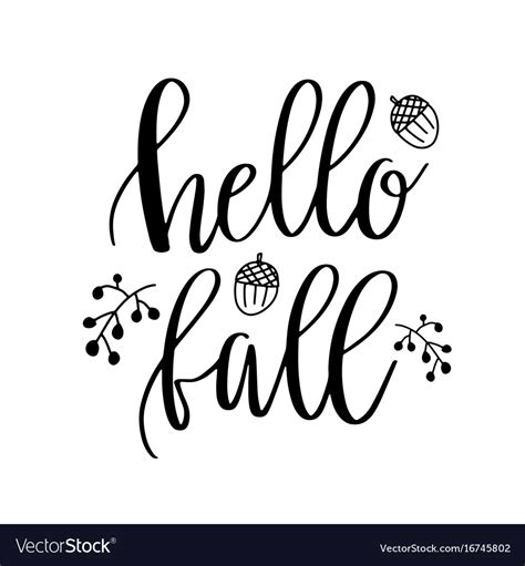 Hello Fall Lettering Text With Autumn Leaves And Vector Image