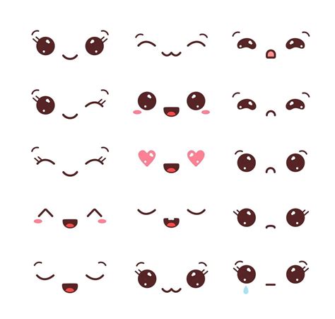 Set Of Kawaii Faces Collection Of Kawaii Eyes And Mouths With
