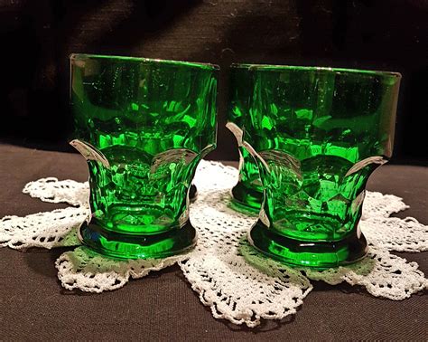 Set Of 4 Vintage Emerald Green Honeycomb Made In Italy Drinking Glasses Water Glasses